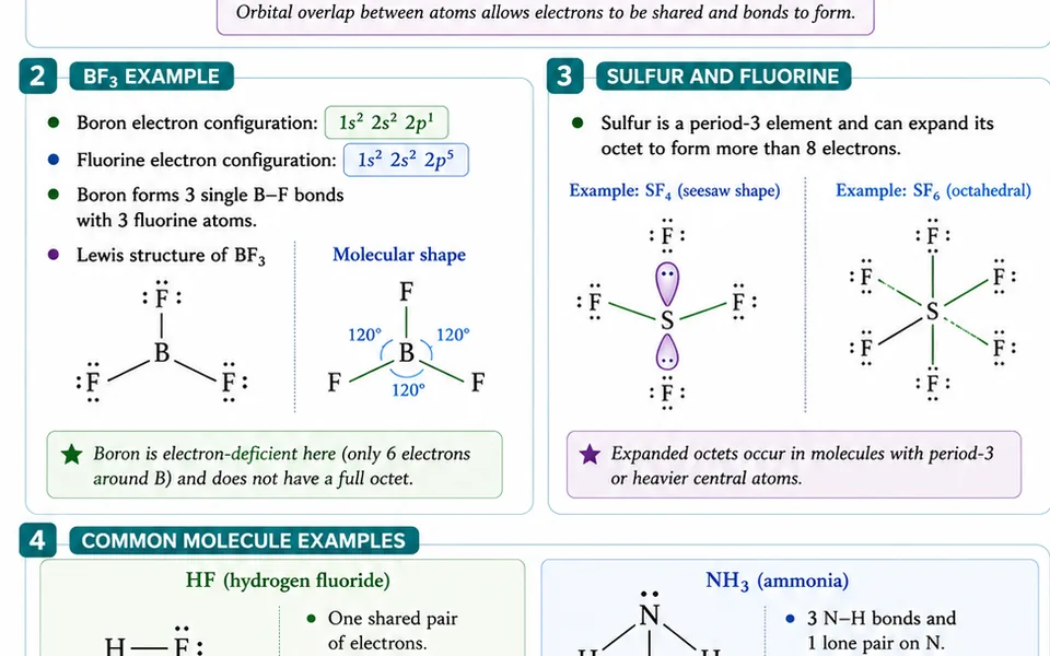 Class notes on Lewis structures and molecular shapes for BF3, SF6 and ammonia